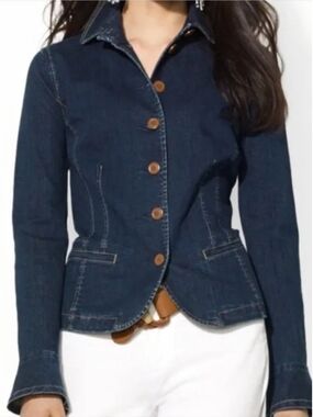 Lauren Ralph Lauren Peplum Denim Jacket Size 12 Dark Wash Spring Layering Preppy